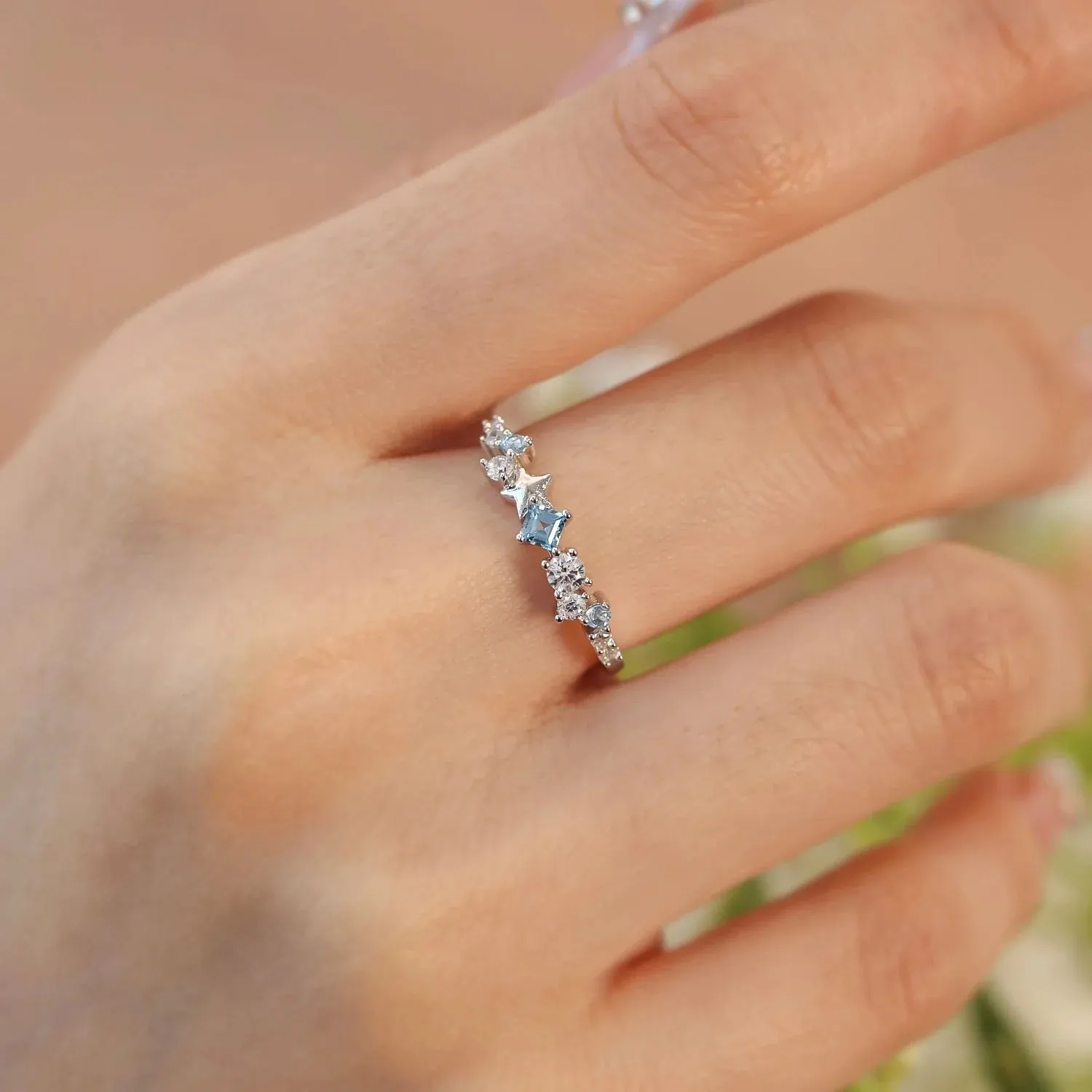 925 Sterling Silver Jewelry Star Inlaid Zircon Ring