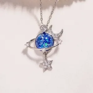 925 Sterling Silver Jewelry Starry Sky Inlaid Zircon Moon Star Necklace