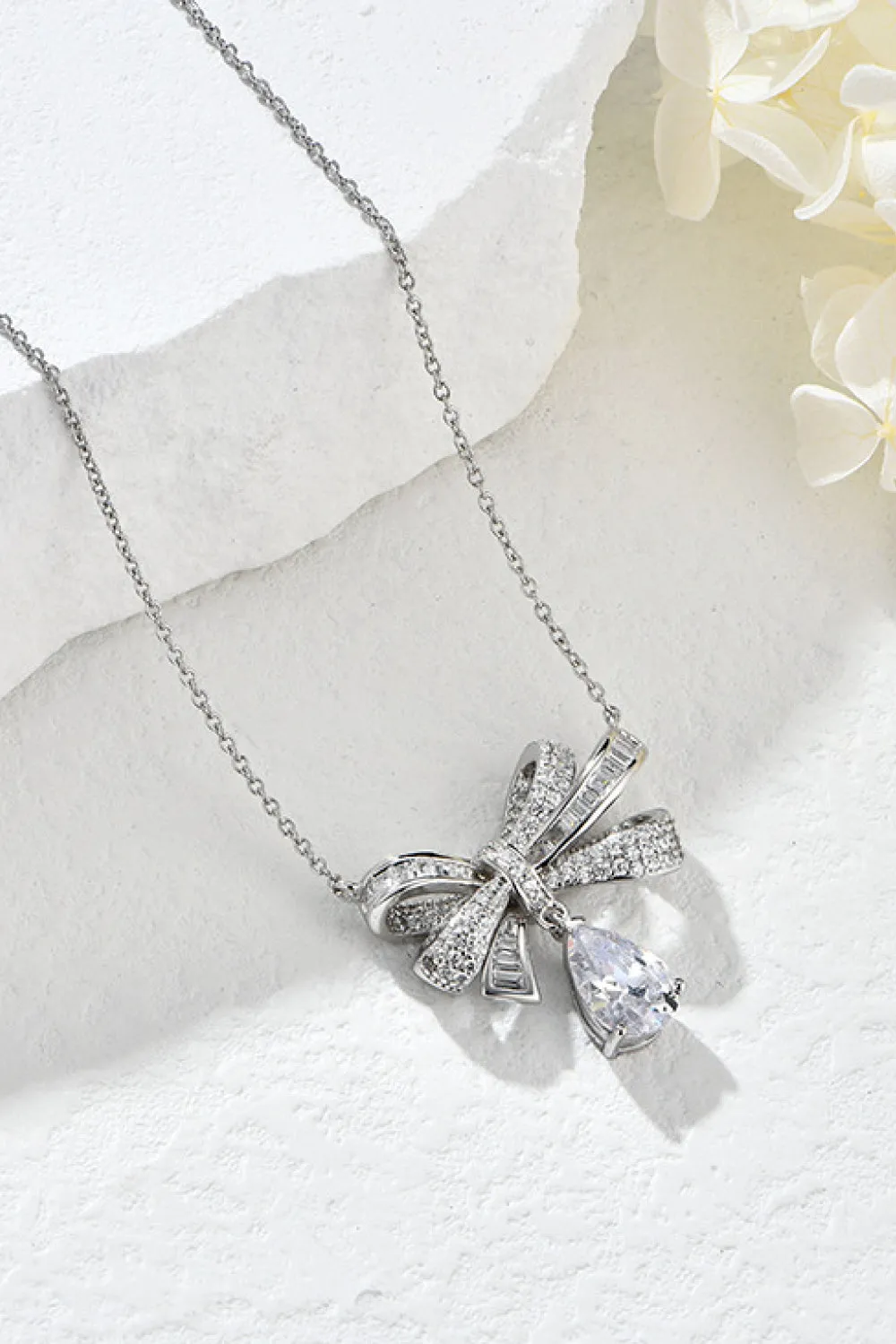 925 Sterling Silver Jewelry Teardrop Shape 925 Sterling Silver Zircon Pendant Necklace