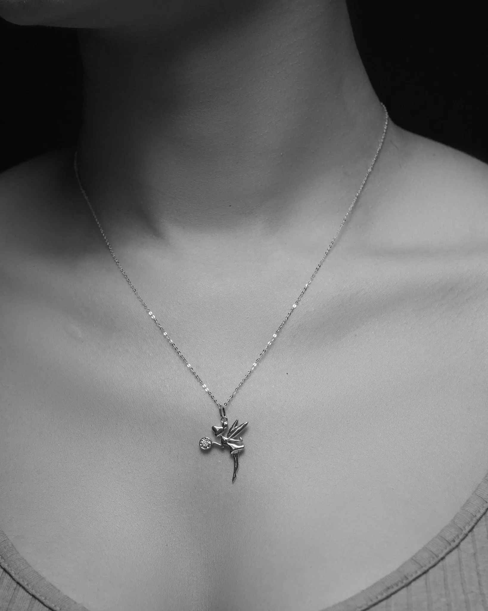 925 Sterling Silver Jewelry Tinkerbell Moissanite Pendant Necklace in 925 Sterling Silver