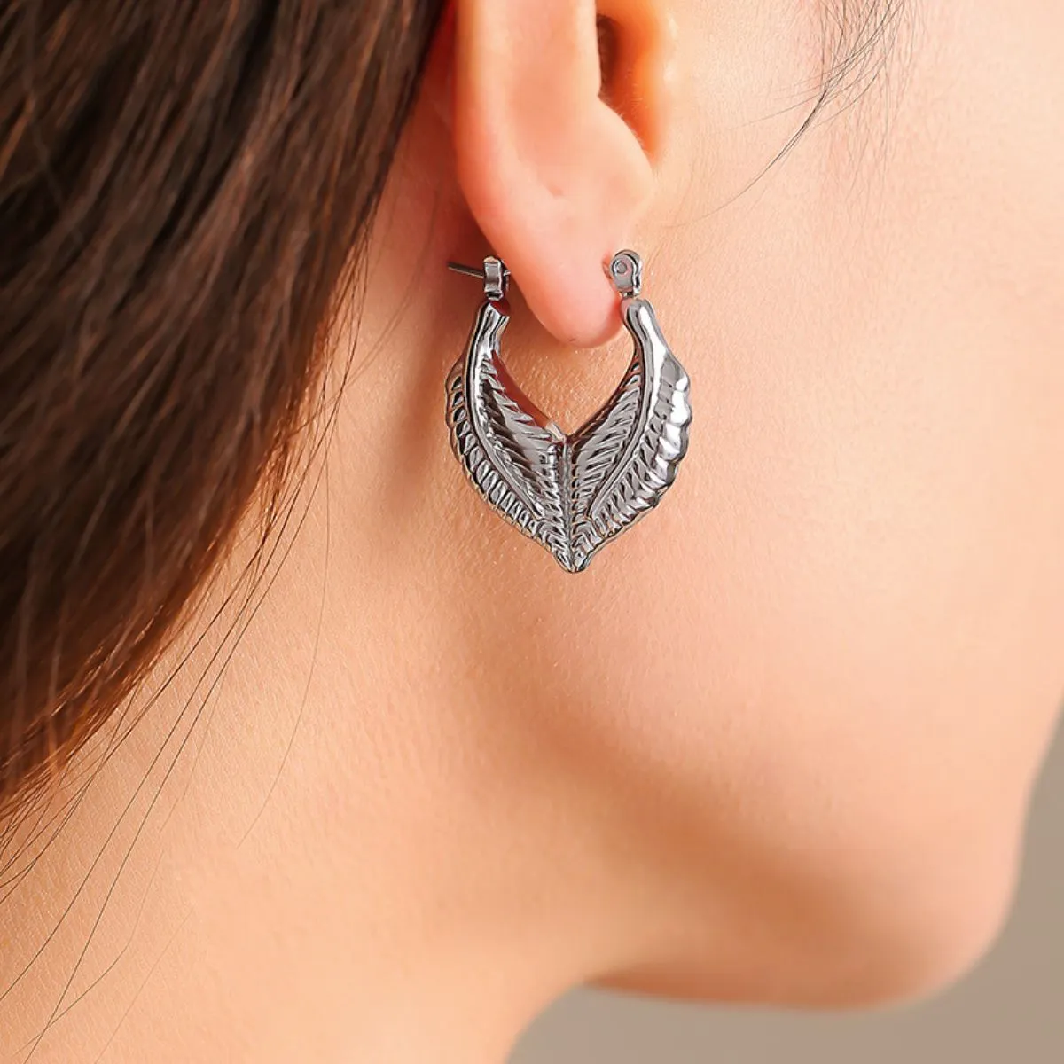 925 Sterling Silver Jewelry Titanium Steel Leaf Shape Earrings
