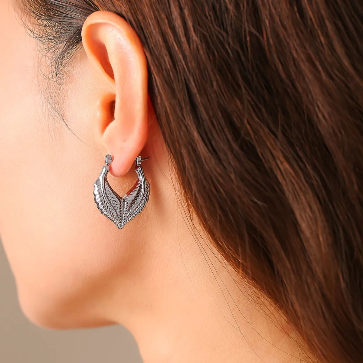 925 Sterling Silver Jewelry Titanium Steel Leaf Shape Earrings