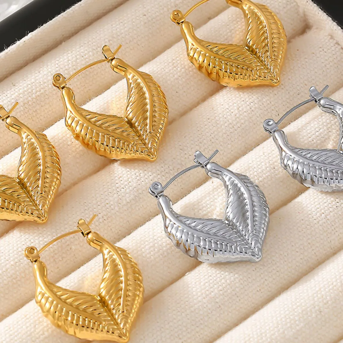 925 Sterling Silver Jewelry Titanium Steel Leaf Shape Earrings