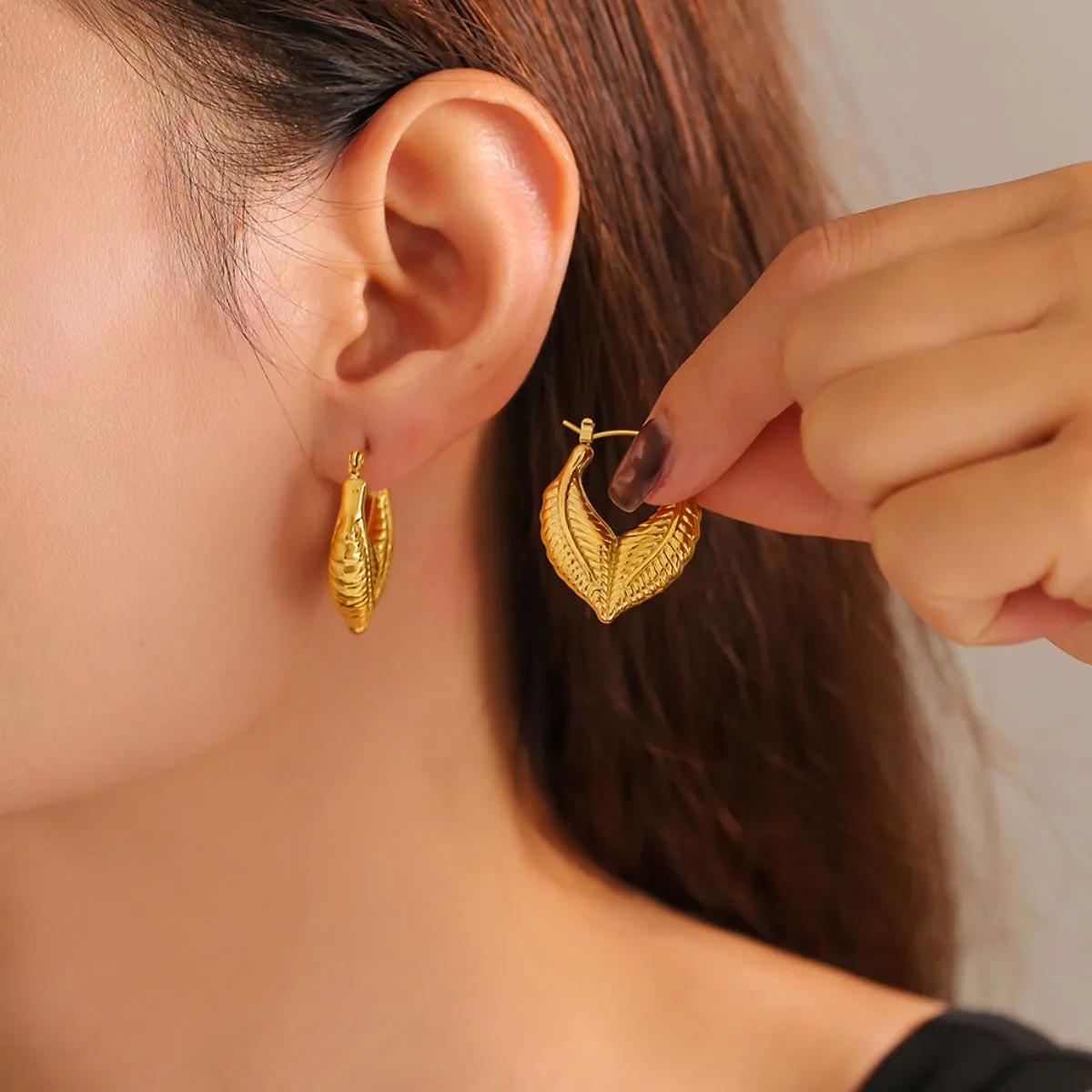 925 Sterling Silver Jewelry Titanium Steel Leaf Shape Earrings