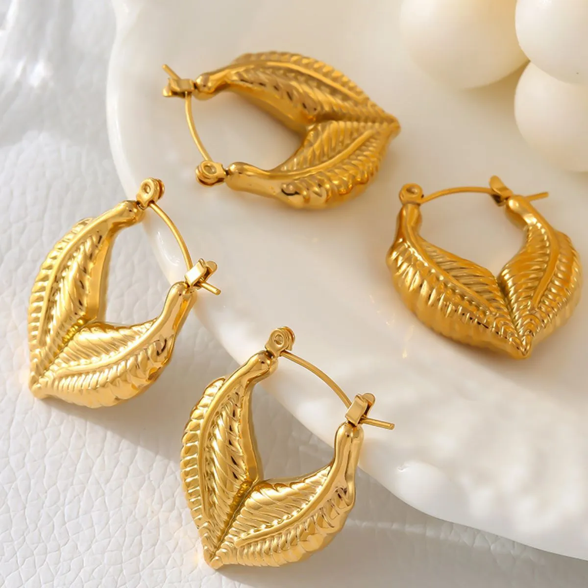 925 Sterling Silver Jewelry Titanium Steel Leaf Shape Earrings