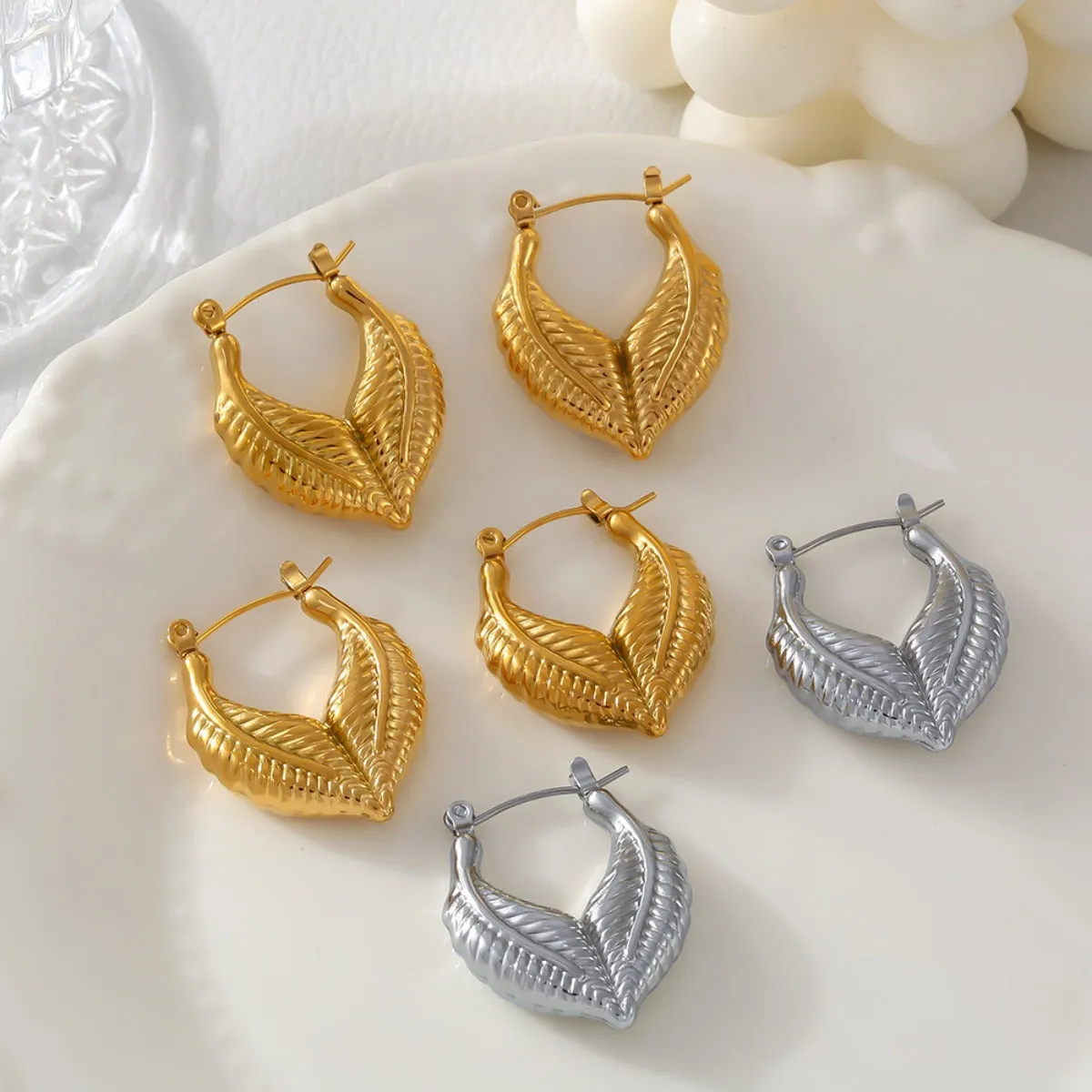 925 Sterling Silver Jewelry Titanium Steel Leaf Shape Earrings