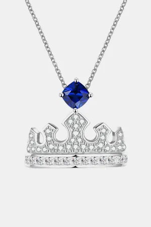 925 Sterling Silver Jewelry Zircon Lab-Grown Sapphire Crown Shape Pendant Necklace