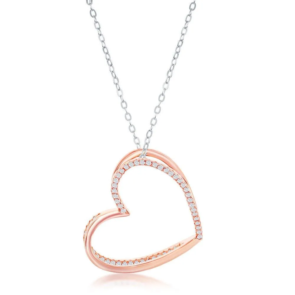 Classic Jewelry Sterling Silver 3D Heart with Half Micro Pave CZ Necklace
