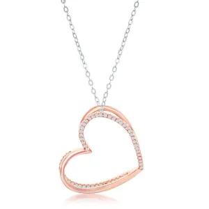 Classic Jewelry Sterling Silver 3D Heart with Half Micro Pave CZ Necklace