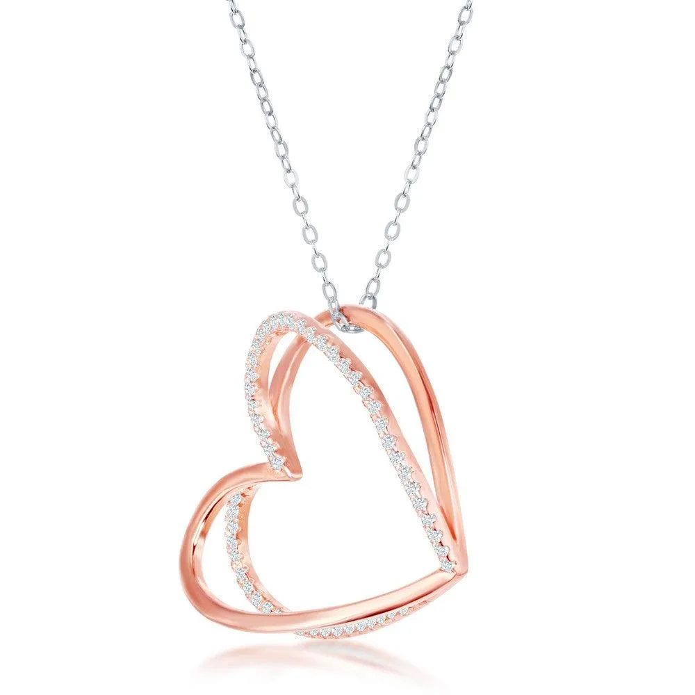 Classic Jewelry Sterling Silver 3D Heart with Half Micro Pave CZ Necklace