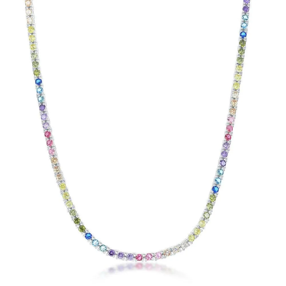 Classic Jewelry Sterling Silver 3mm Rainbow Cubic Zirconia Necklace