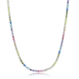 Classic Jewelry Sterling Silver 3mm Rainbow Cubic Zirconia Necklace