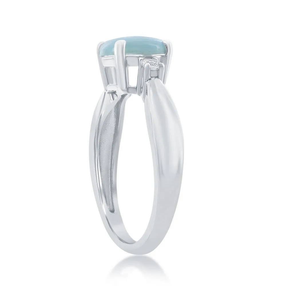 Classic Jewelry Sterling Silver 4 Prong Round Larimar with CZ Ring, Size 9
