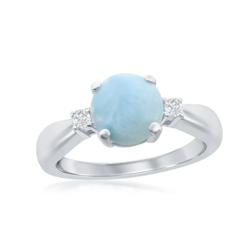 Classic Jewelry Sterling Silver 4 Prong Round Larimar with CZ Ring, Size 9