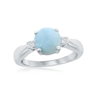 Classic Jewelry Sterling Silver 4 Prong Round Larimar with CZ Ring, Size 9