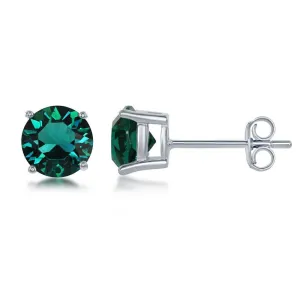 Classic Jewelry Sterling Silver 6mm Green Emerald Stud Earrings