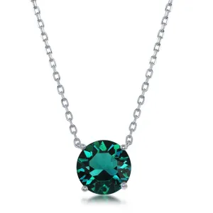 Classic Jewelry Sterling Silver 8mm Emerald "May" Swarovski Element Necklace
