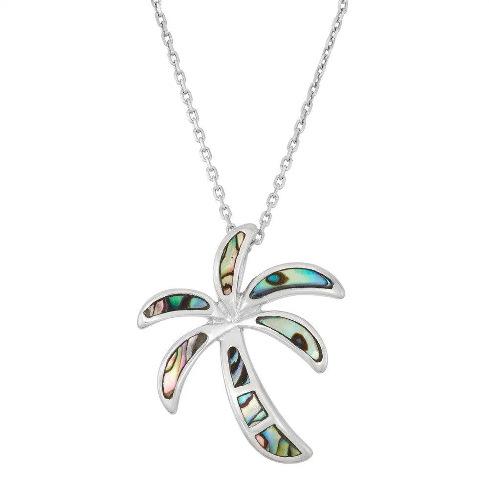 Classic Jewelry Sterling Silver Abalone Palm Tree Pendant