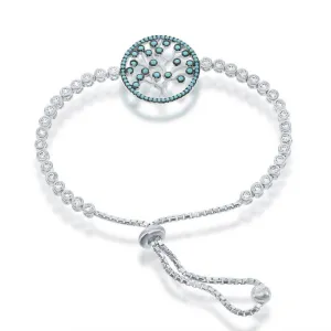 Classic Jewelry Sterling Silver Adjustable Round Turquoise and CZ Tree Bracelet