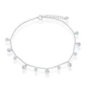 Classic Jewelry Sterling Silver Alternating Cubic Zirconia and Shiny Disc Anklet