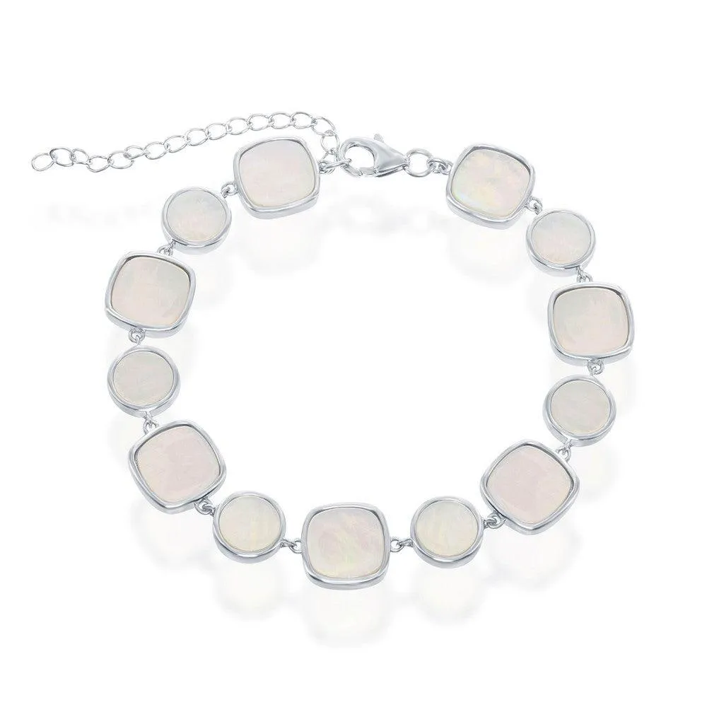 Classic Jewelry Sterling Silver Alternating Round and Square MOP Link Bracelet