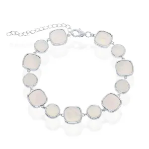 Classic Jewelry Sterling Silver Alternating Round and Square MOP Link Bracelet