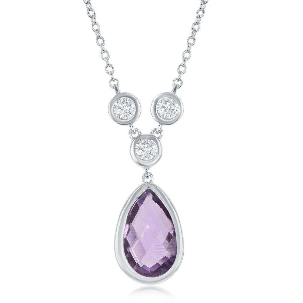 Classic Jewelry Sterling Silver Amethyst Teardrop with Three White Topaz Necklace