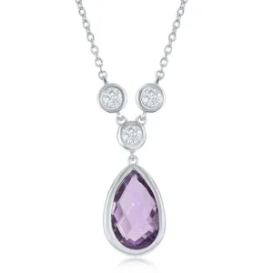 Classic Jewelry Sterling Silver Amethyst Teardrop with Three White Topaz Necklace