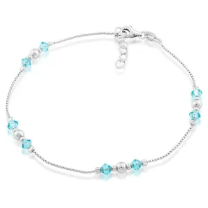 Classic Jewelry Sterling Silver Beads with Blue Crystals Anklet