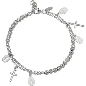 Classic Jewelry Sterling Silver Beads with Cross and Medal Charm Bracelet