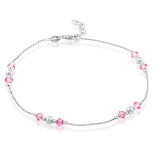 Classic Jewelry Sterling Silver Beads with Pink Crystals Anklet