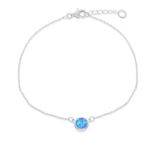 Classic Jewelry Sterling Silver Blue Inlay Opal Disc Anklet