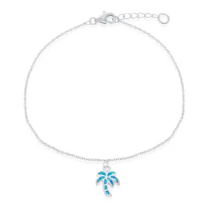 Classic Jewelry Sterling Silver Blue Inlay Opal Palm Tree Anklet