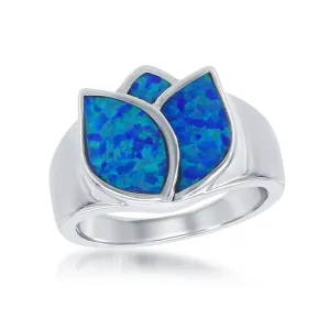 Classic Jewelry Sterling Silver Blue Inlay Opal Rose Ring - W-1414