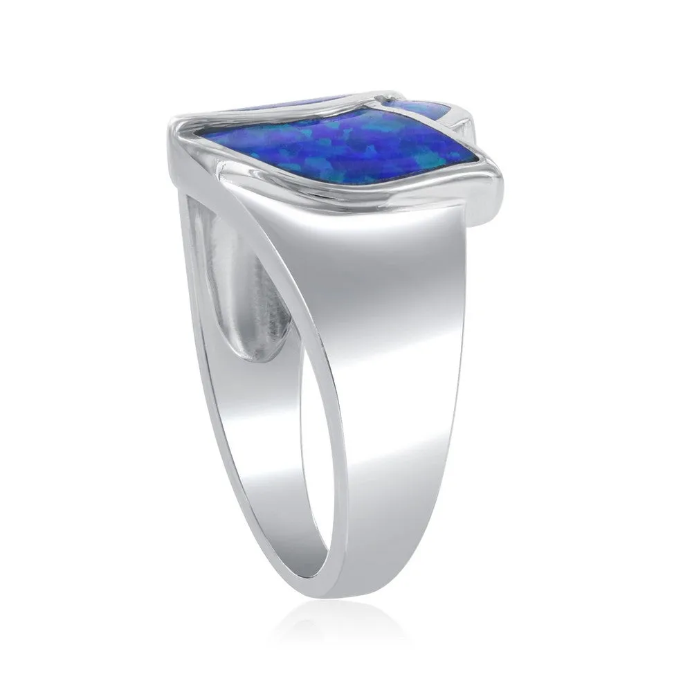 Classic Jewelry Sterling Silver Blue Inlay Opal Rose Ring - W-1414