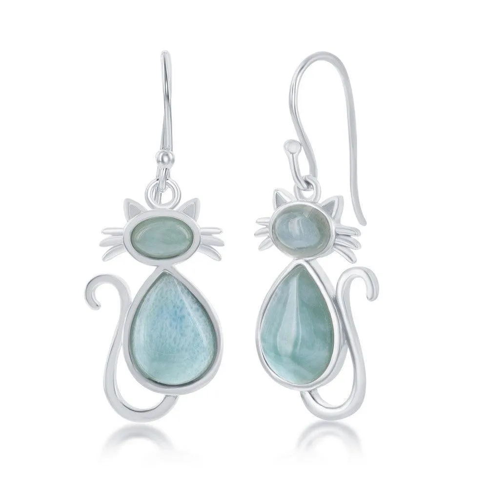 Classic Jewelry Sterling Silver Blue Larimar Cat Earrings