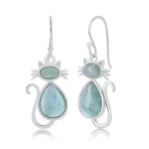Classic Jewelry Sterling Silver Blue Larimar Cat Earrings