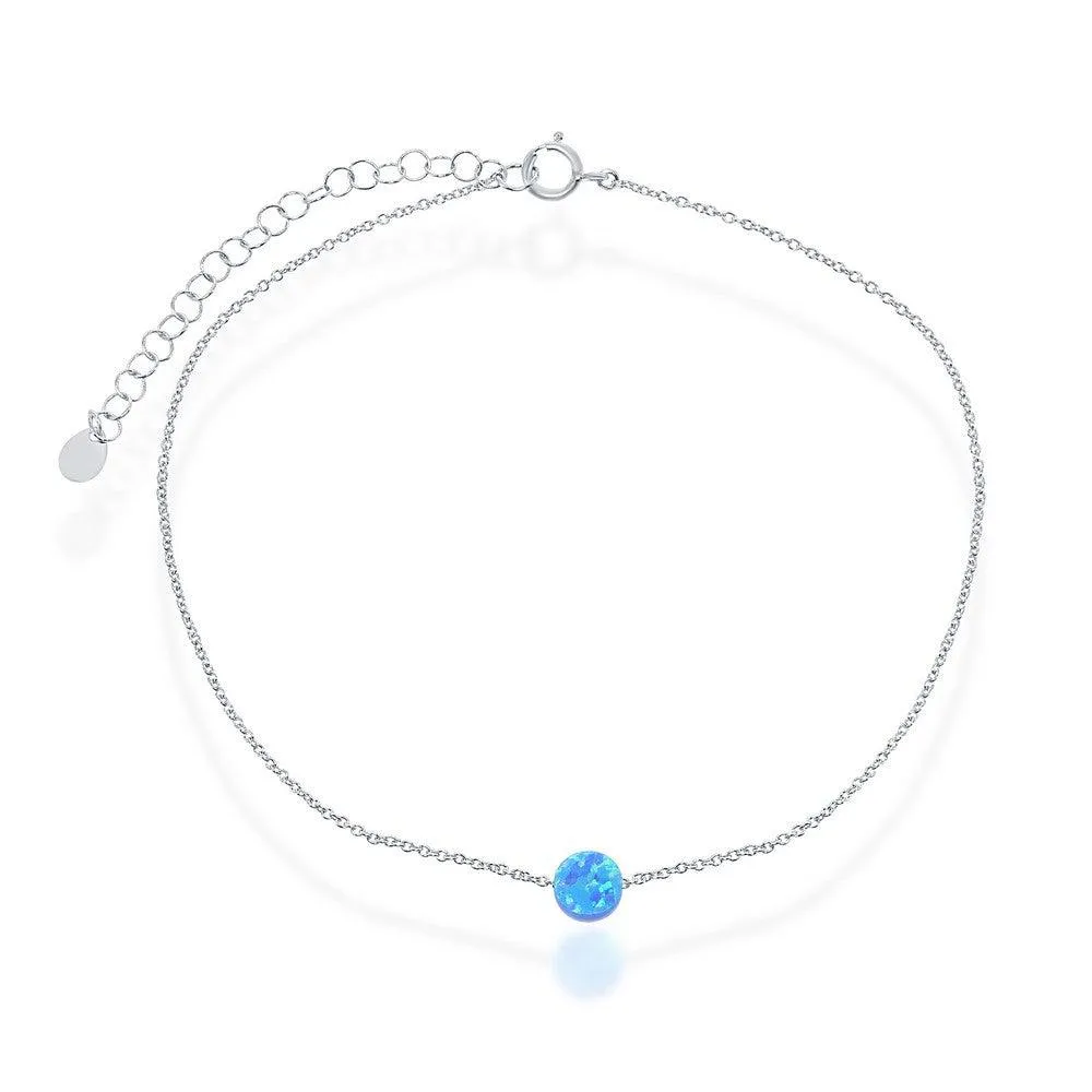 Classic Jewelry Sterling Silver Blue Opal Disc Anklet