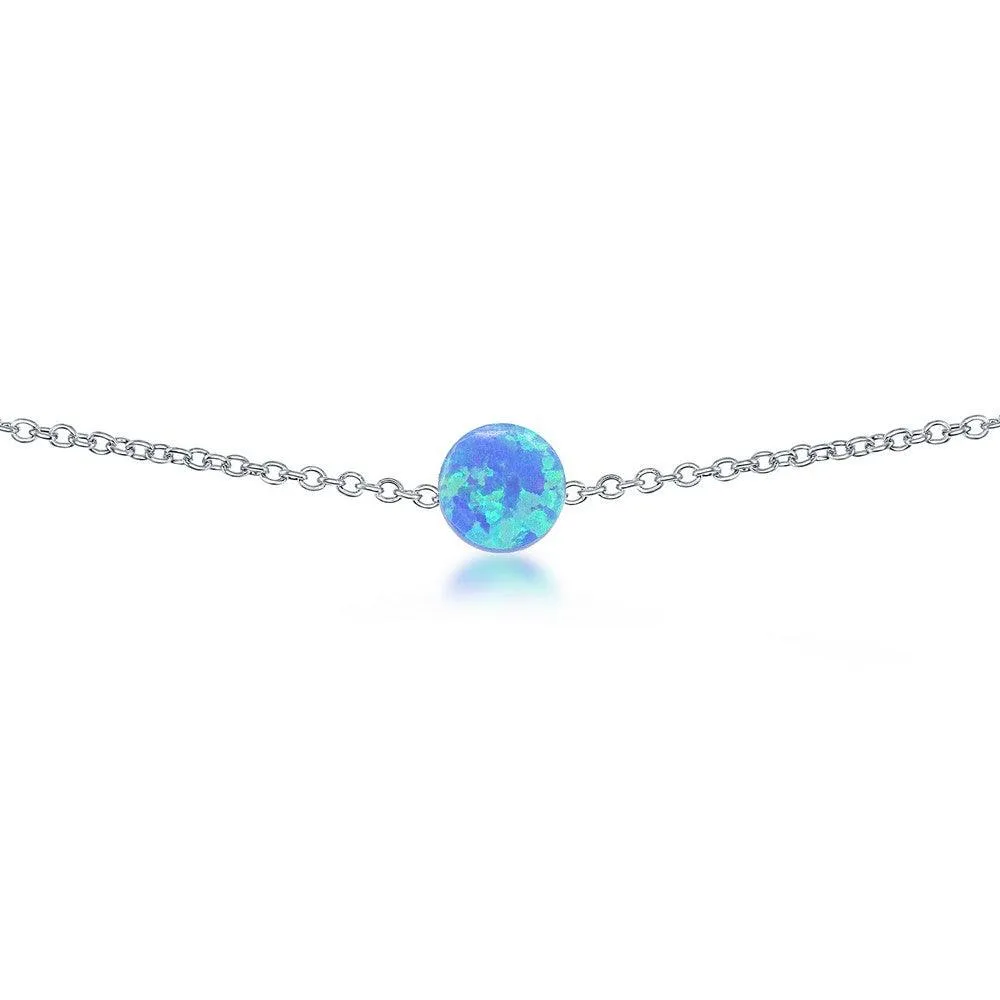 Classic Jewelry Sterling Silver Blue Opal Disc Anklet