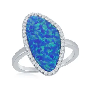Classic Jewelry Sterling Silver Blue Opal Irregular Shape with CZ Ring - W-1909