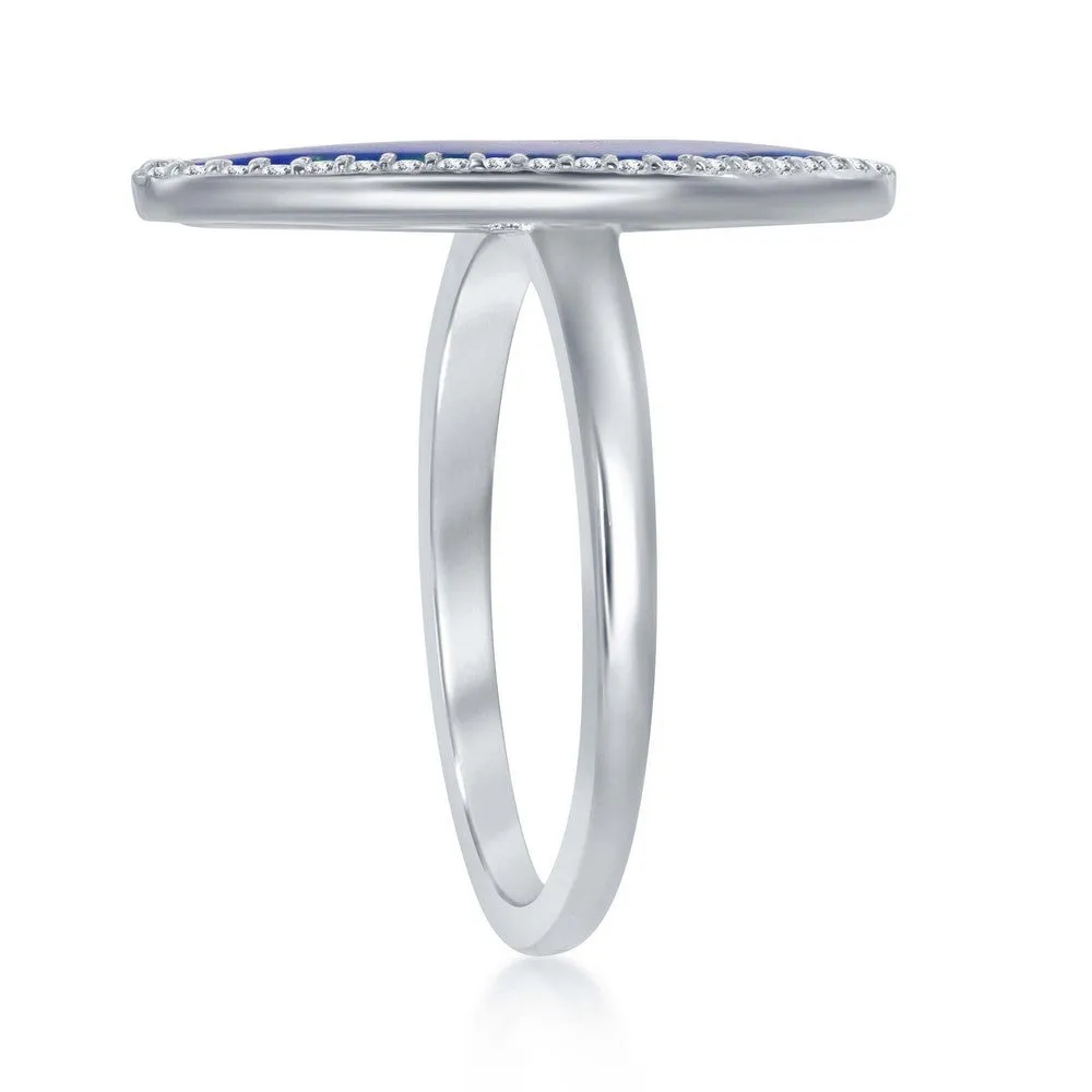 Classic Jewelry Sterling Silver Blue Opal Irregular Shape with CZ Ring - W-1909