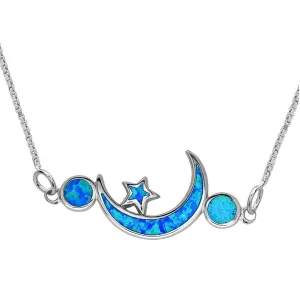 Classic Jewelry Sterling Silver Blue Opal Moon with Star Necklace