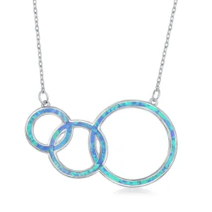 Classic Jewelry Sterling Silver Blue Opal Triple Open Circle Necklace