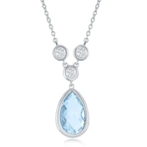 Classic Jewelry Sterling Silver Blue Topaz Teardrop with 3 White Topaz Necklace