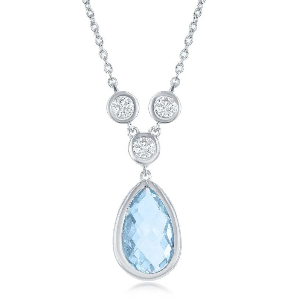 Classic Jewelry Sterling Silver Blue Topaz Teardrop with 3 White Topaz Necklace