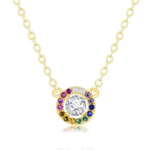 Classic Jewelry Sterling Silver Center White CZ with Rainbow CZ Necklace