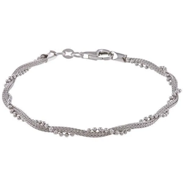 Classic Jewelry Sterling Silver Chain with Winding Beads Bracelet, 7"