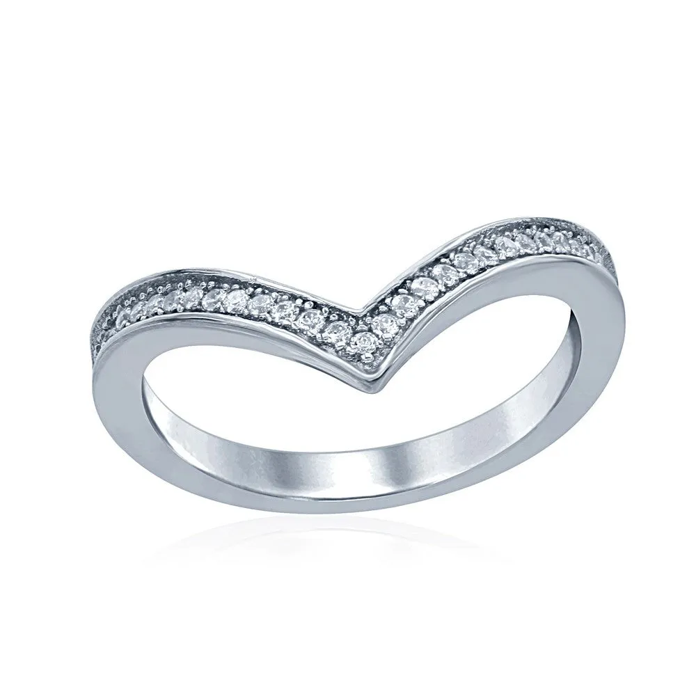 Classic Jewelry Sterling Silver Cubic Zirconia V Shaped Ring - W-1655