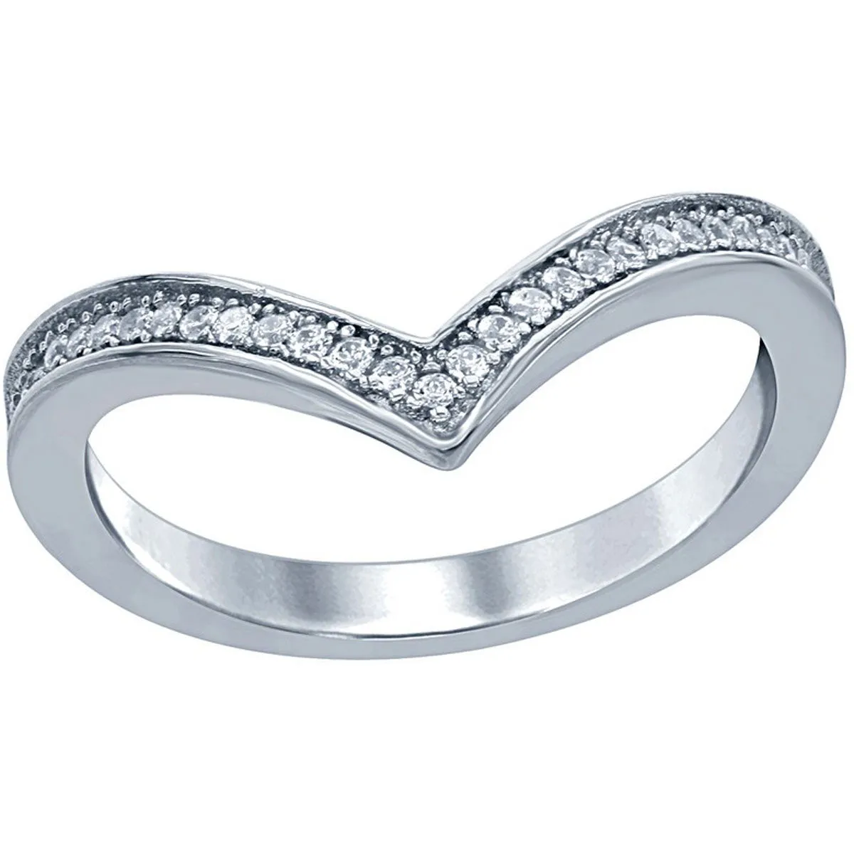 Classic Jewelry Sterling Silver Cubic Zirconia V Shaped Ring - W-1655