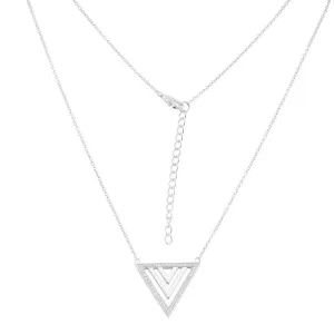 Classic Jewelry Sterling Silver CZ and Shiny Open Triangles Necklace